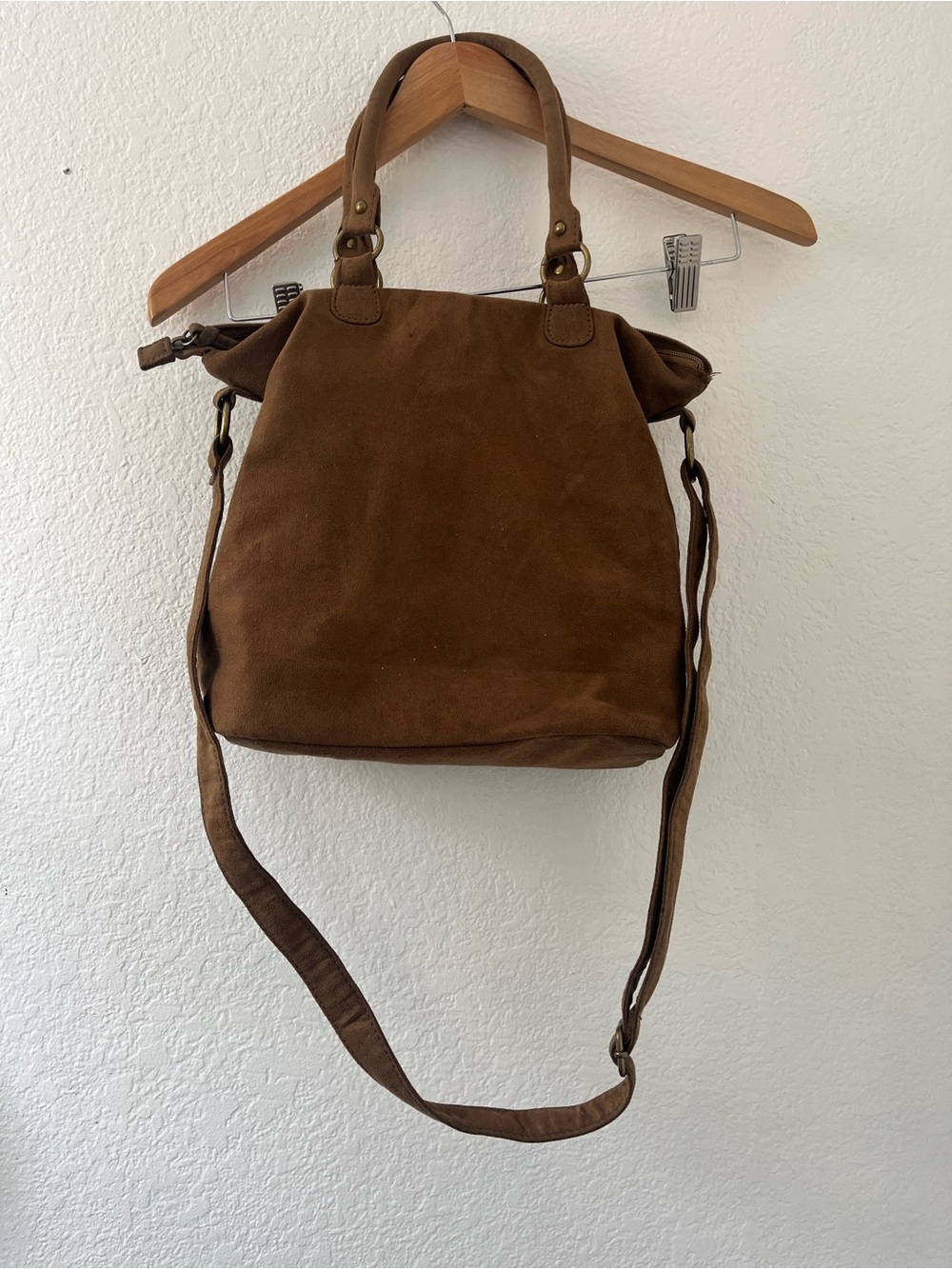 Brown Suede Tote Bag with Shoulder Strap - Women